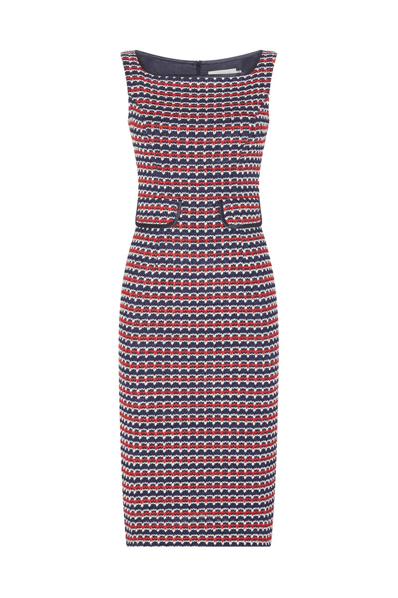 Paula Dress - Navy Red White Parisian Weave