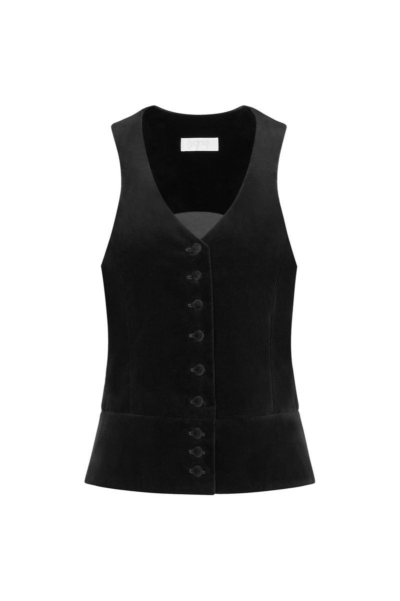 Rafi Cotton Velvet Waistcoat - Black