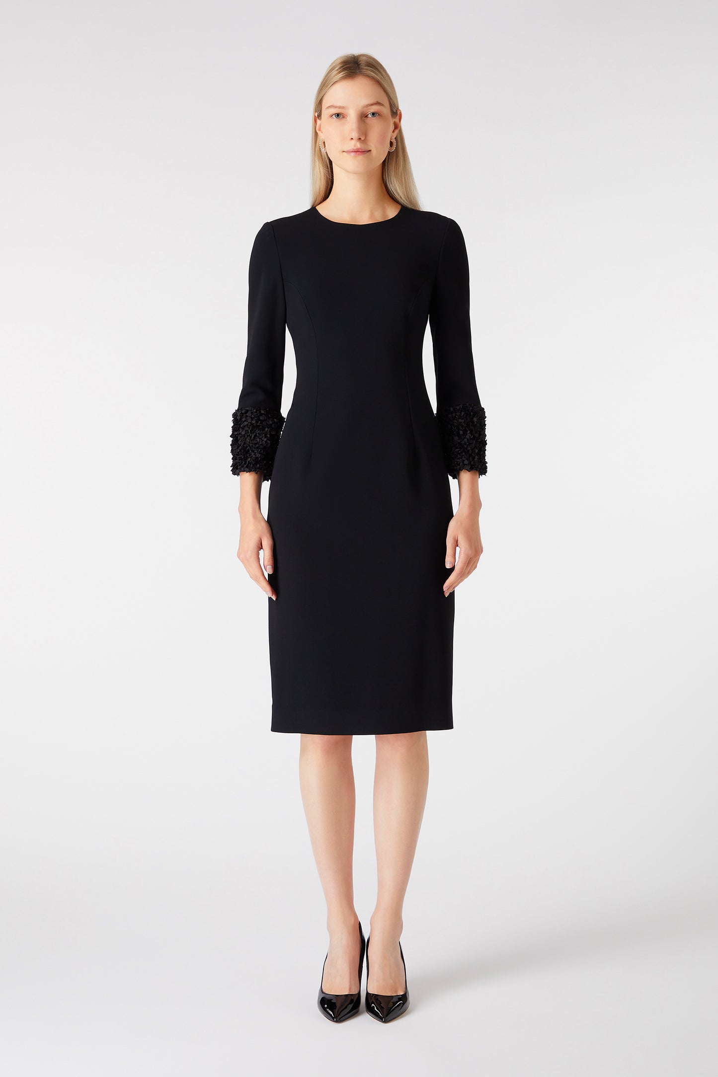 Sienna Pencil Dress - Black W Petal Trim