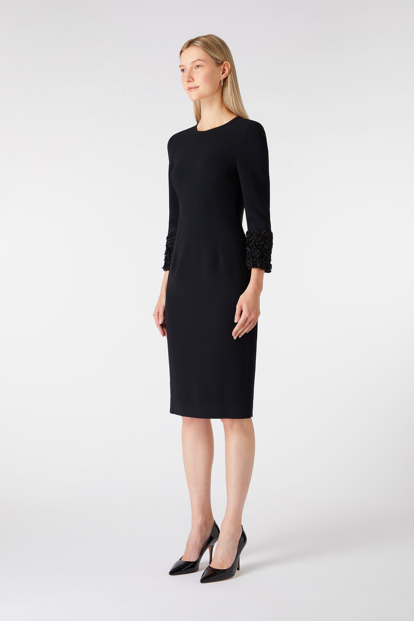 Sienna Pencil Dress - Black W Petal Trim