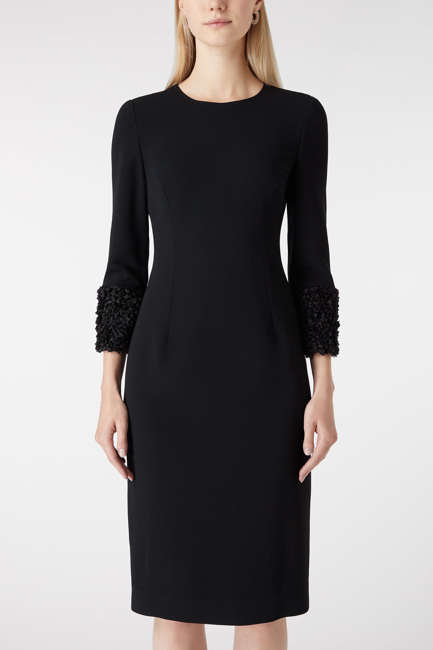 Sienna Pencil Dress - Black W Petal Trim