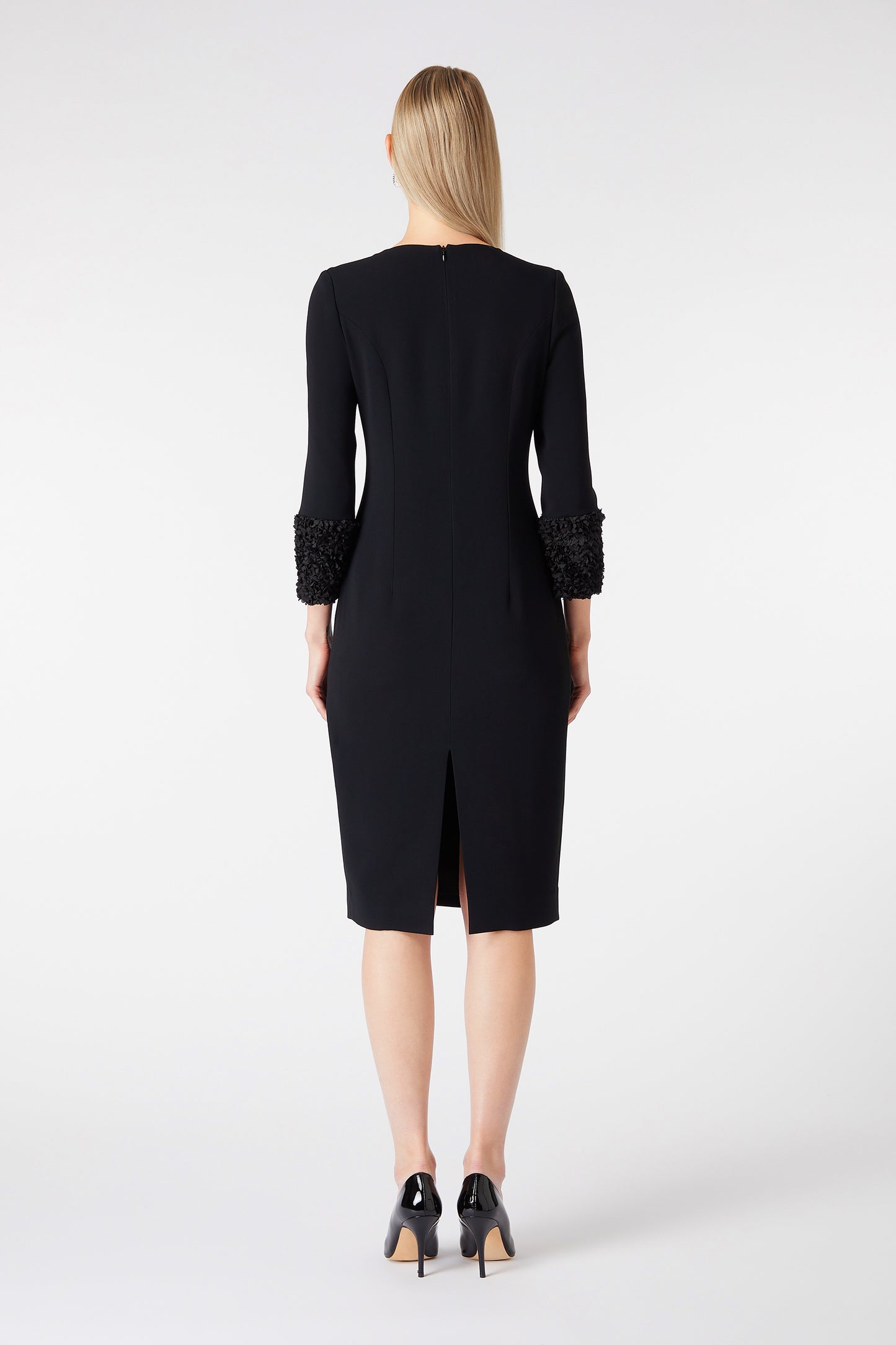 Sienna Pencil Dress - Black W Petal Trim