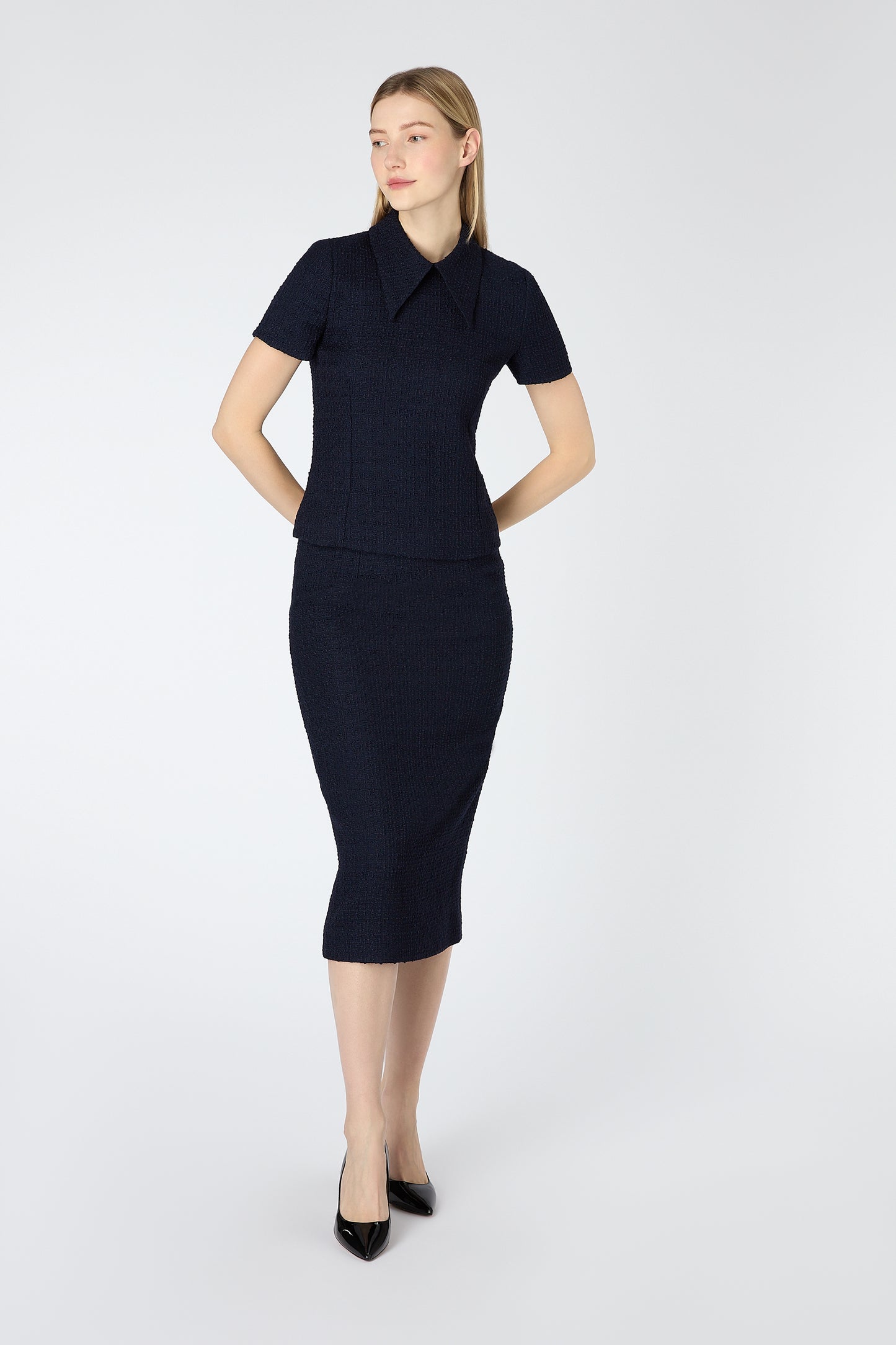Stella Tweed Top - Navy Tweed