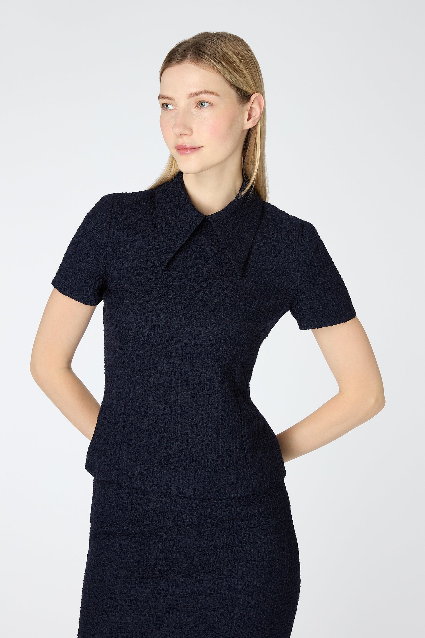 Stella Tweed Top - Navy Tweed
