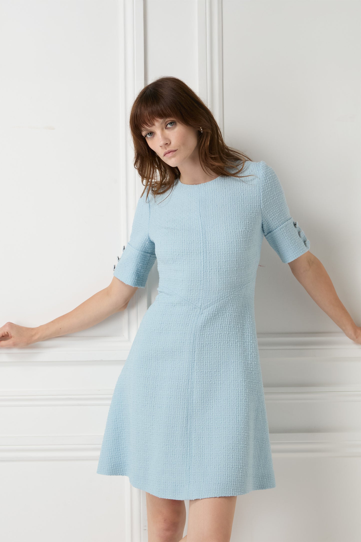 Villette Tweed Fit And Flare Dress - Frost Blue