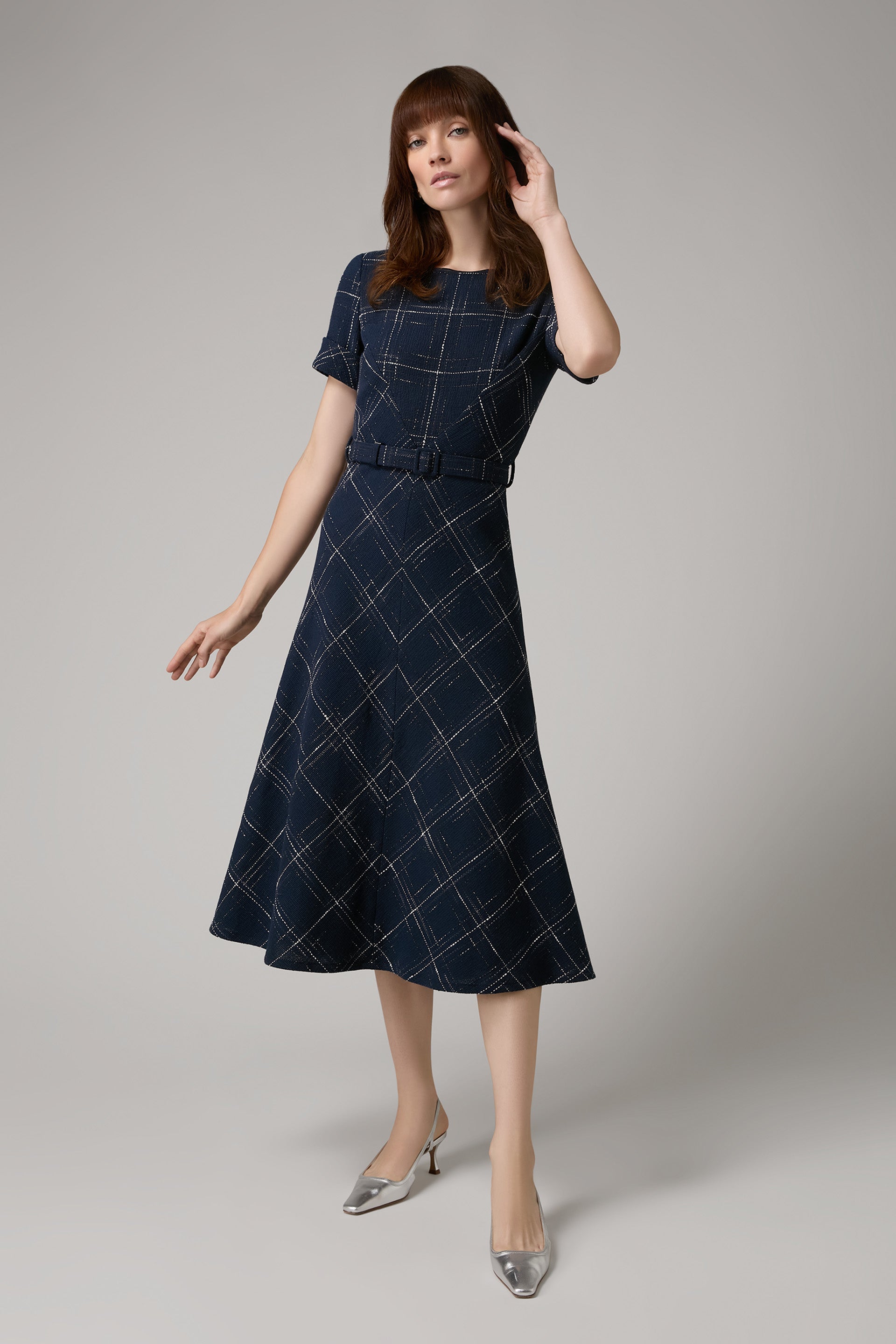 Viva Fit And Flare Dress - Navy Check Viva Fit And Flare Dress - Navy Check