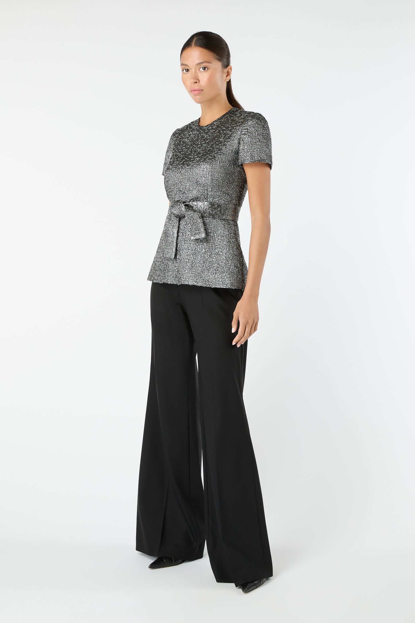 Womack Metallic Weave Top - Dark Silver