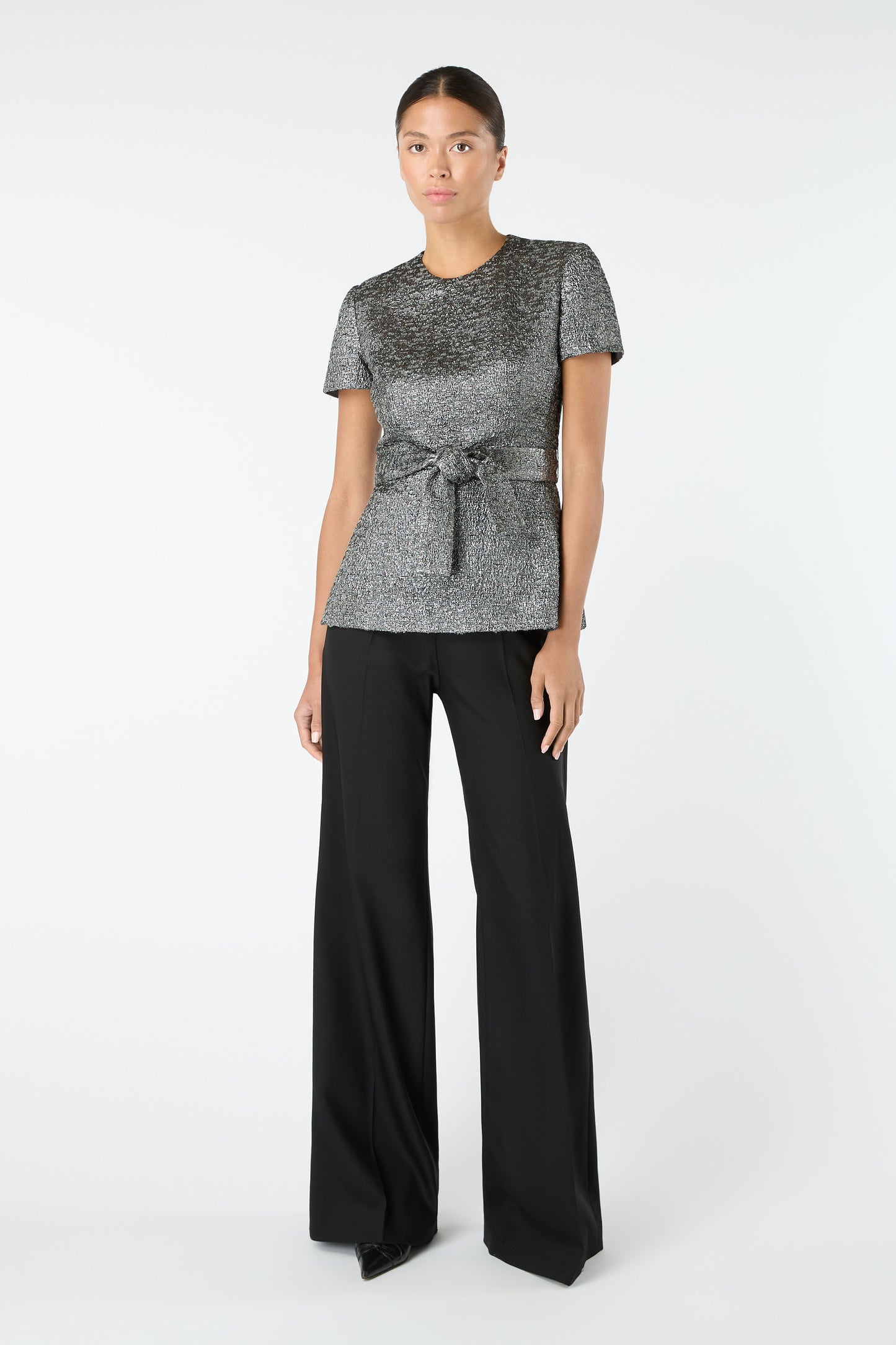 Womack Metallic Weave Top - Dark Silver
