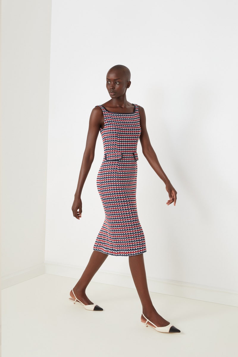 Paula Dress - Navy Red White Parisian Weave