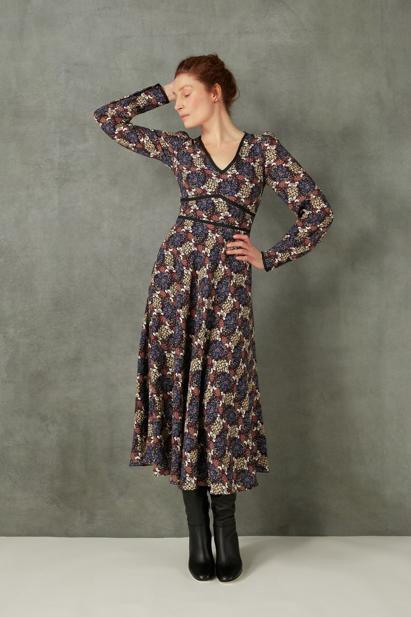 Rapunzel Midi Dress - Indigo Mosaic Flower