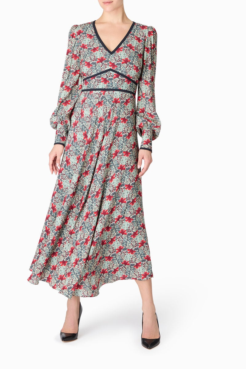 Rapunzel Midi Dress - Teal Mosaic Flower