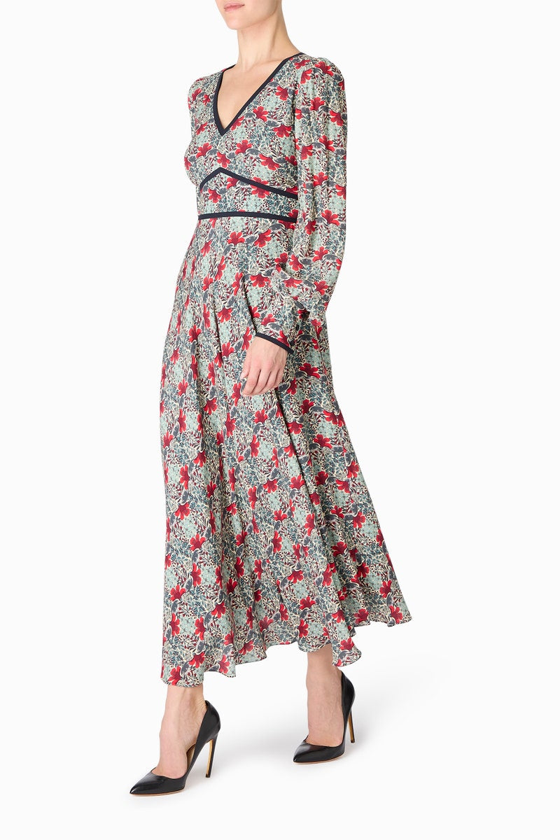 Rapunzel Midi Dress - Teal Mosaic Flower