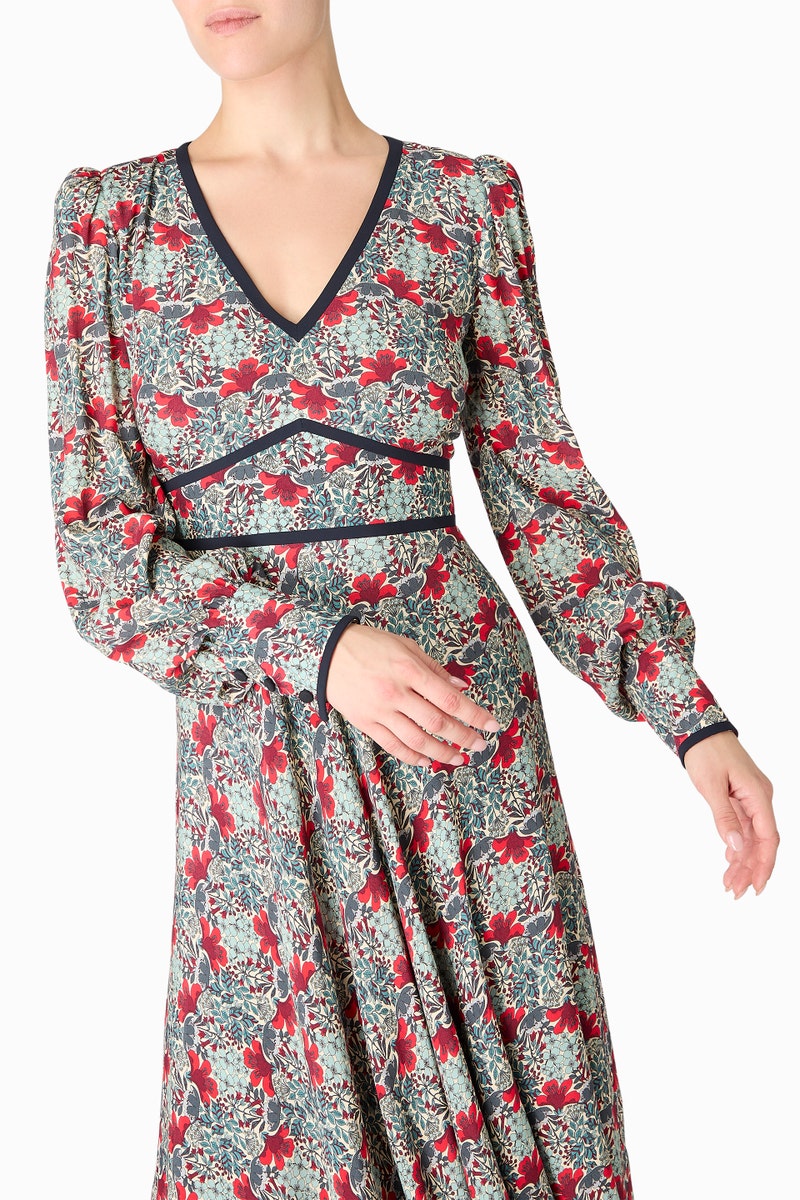 Rapunzel Midi Dress - Teal Mosaic Flower