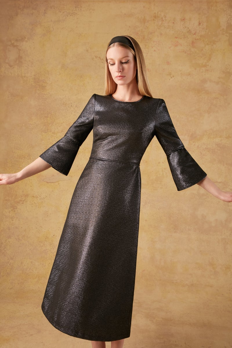 Renata Fit And Flare Dress Navy Sparkle – Jane Atelier