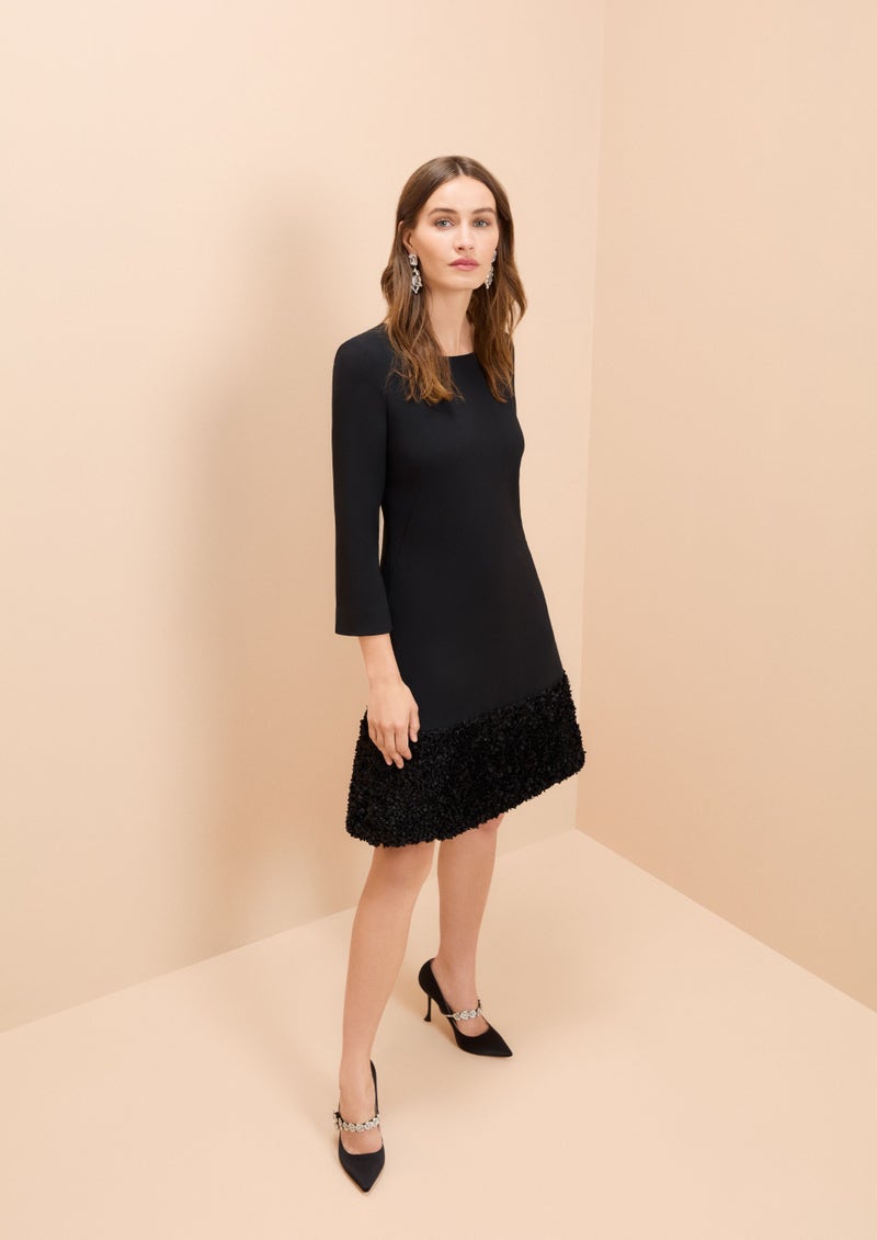 Simone Tunic Dress - Black W Petal Trim