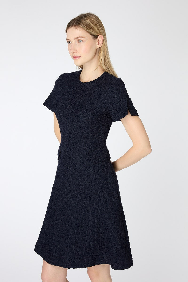 Solange Tweed Shift Dress - Navy