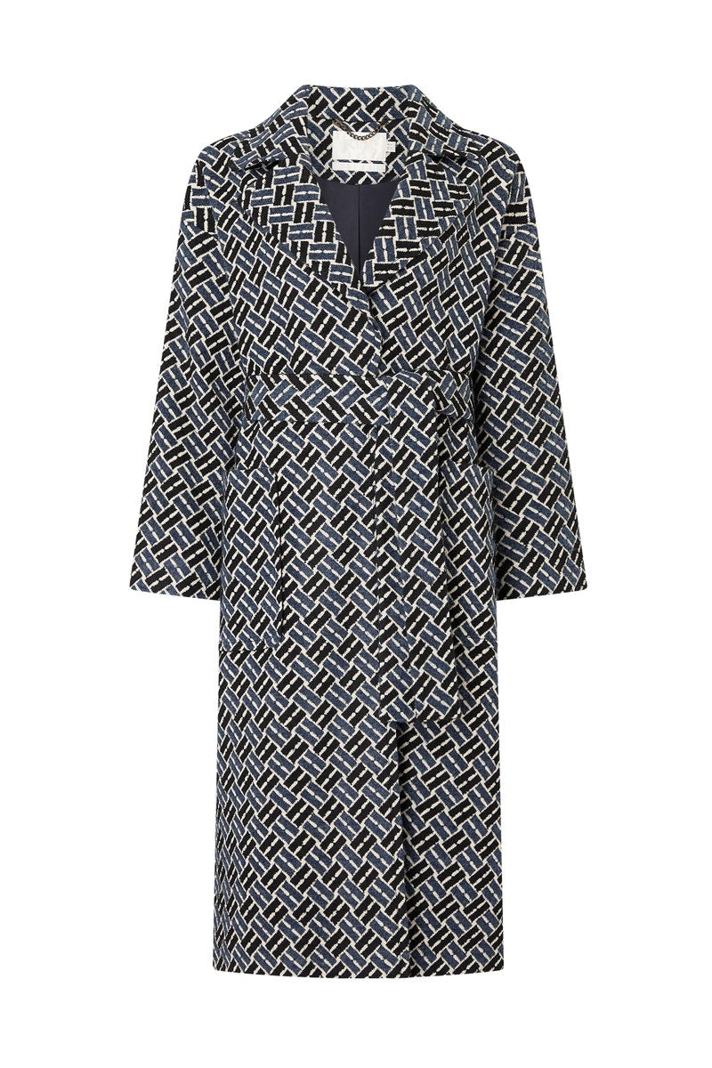 Rembrandt Coat - Graphic Blue Print