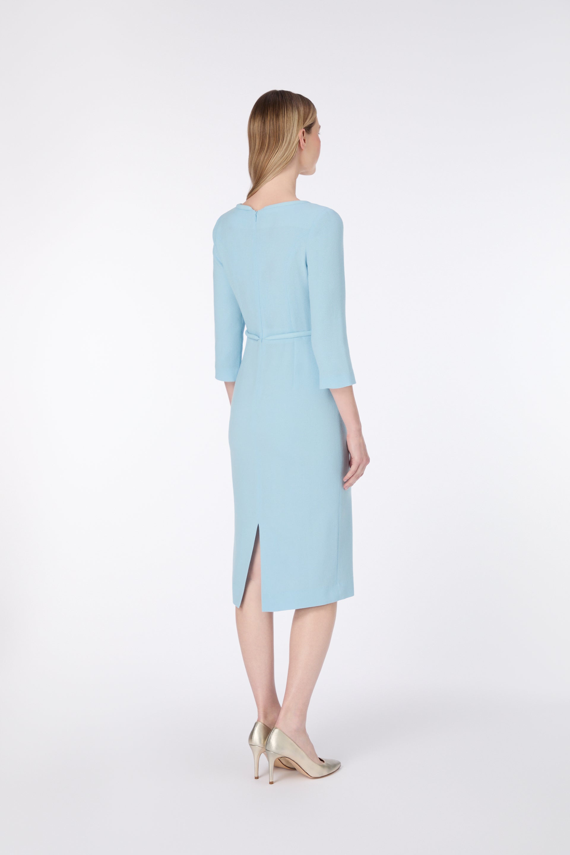 light blue pencil dress ZAPAKA Women Sheath Work Dress Light Blue Satin Midi Business Dress, Light Blue / US2
