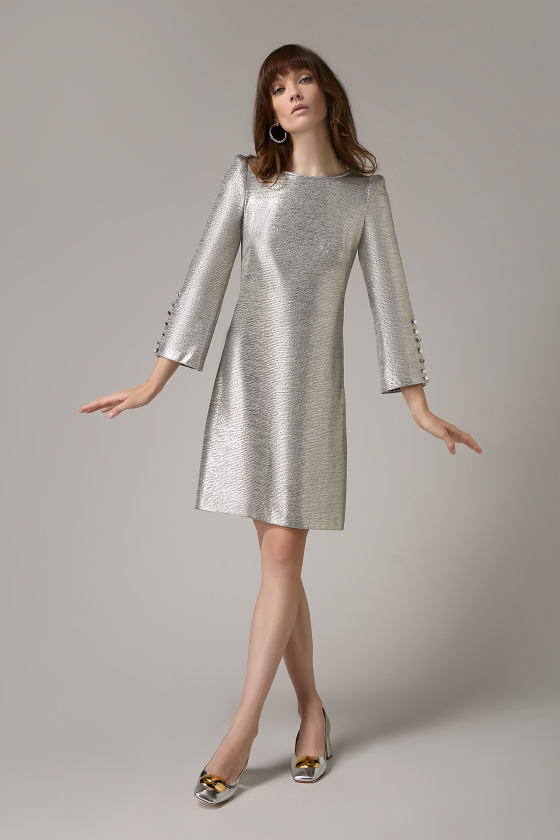 silver foil dress Silver Foil Metallic Sexy Elegant Slit Midi Dress S