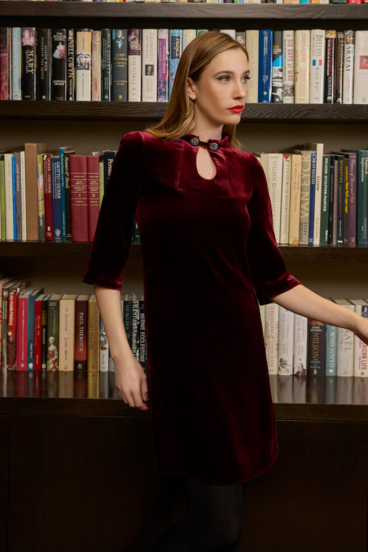 Whisper Fluid Velvet Tunic Dress Burgundy