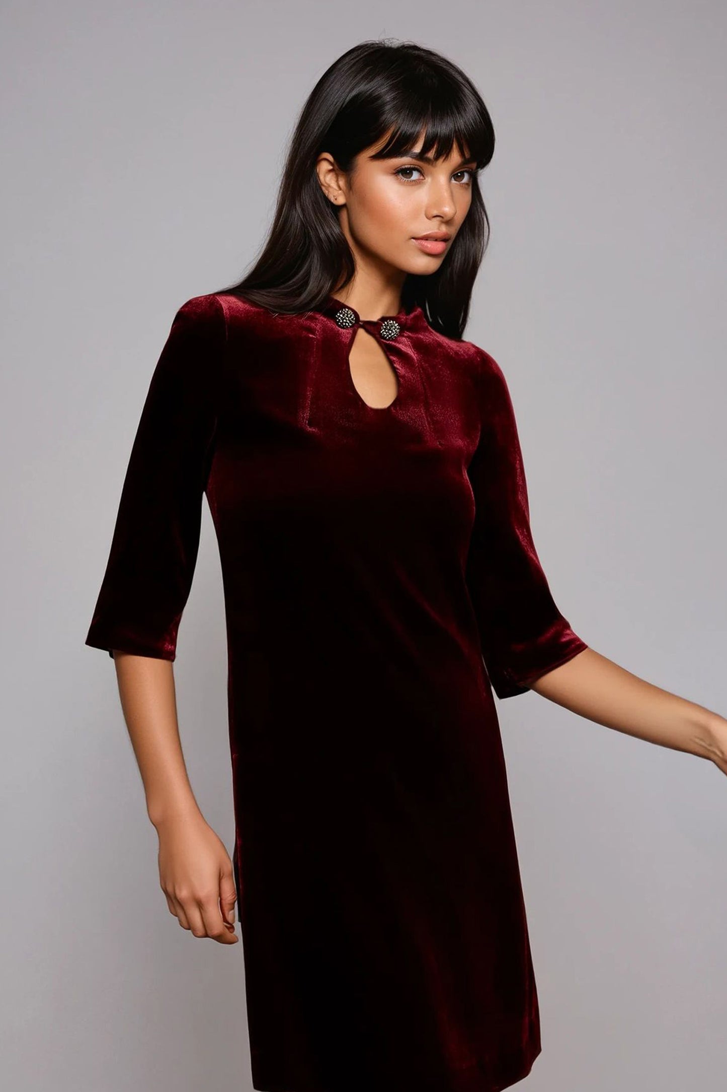 Whisper Fluid Velvet Tunic Dress Burgundy