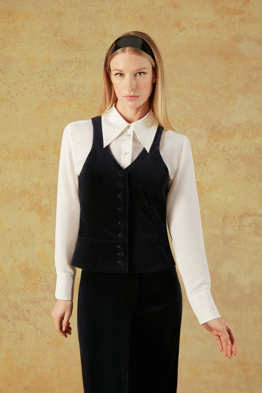 Rafi Cotton Velvet Waistcoat - Black
