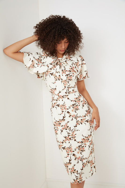 Primrose Dress - Cream Caramenl Floral Garland Print